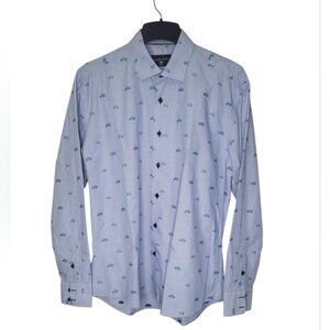 Masutto Men's Shirt Size XXL Blue Embroidered Scooter & Car Contrast Cuffs